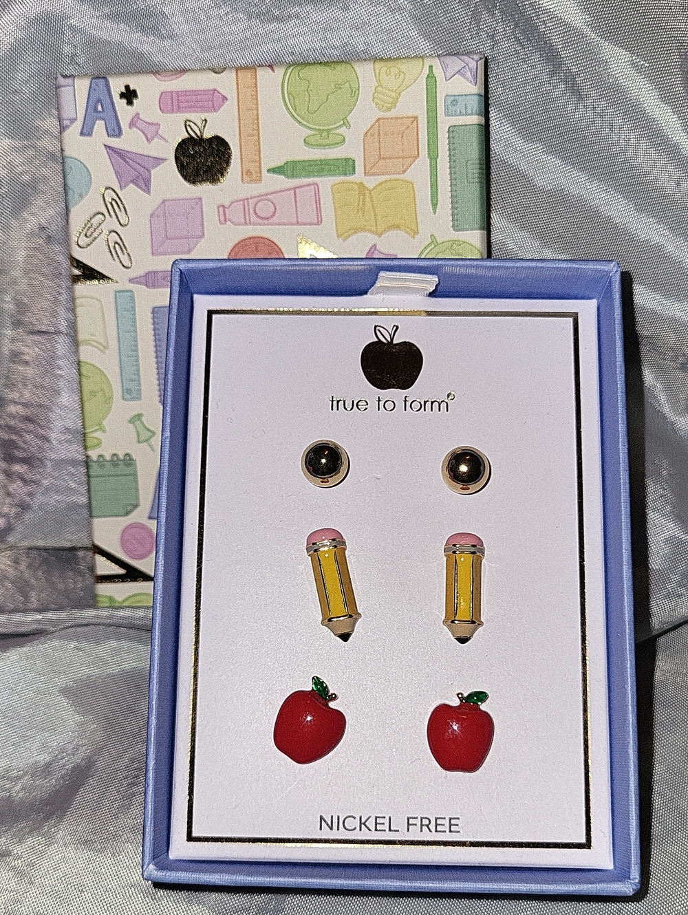 True to Form Teacher Pencil & Apple Earring Set - Red, Yellow, Pink Rt TL M